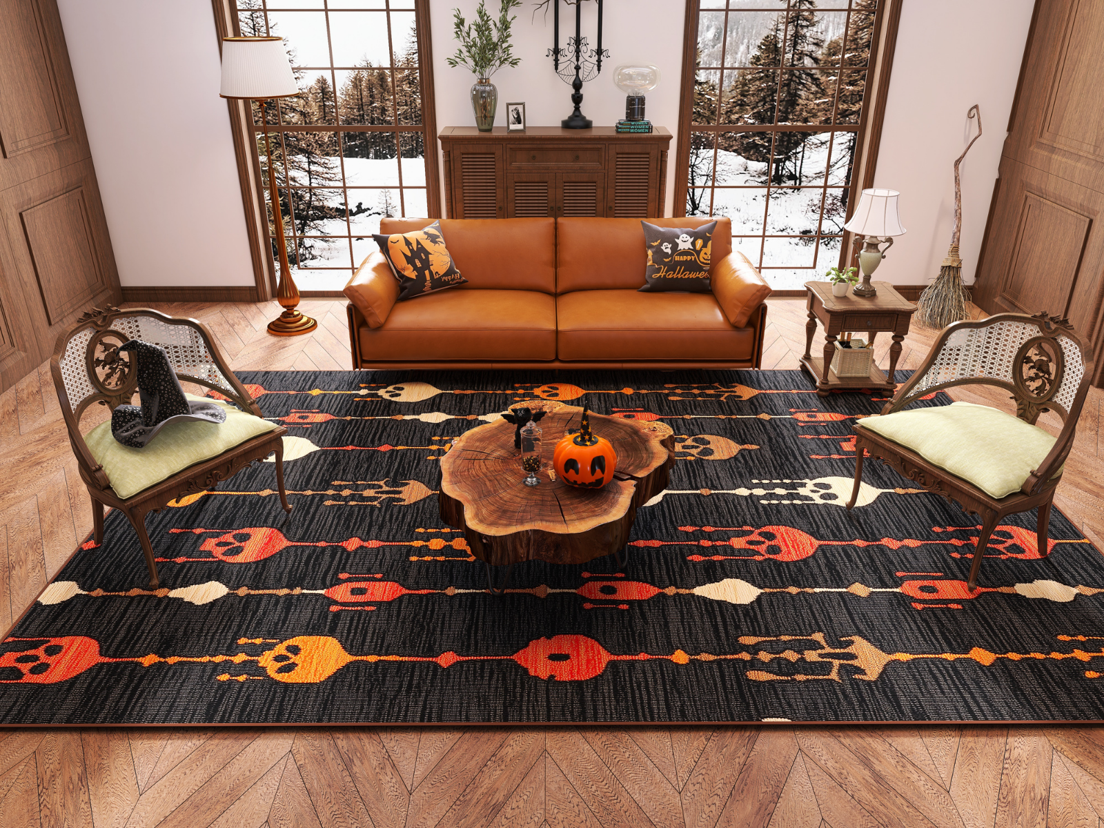 Skull Lanterns - Washable Rug - HLW005