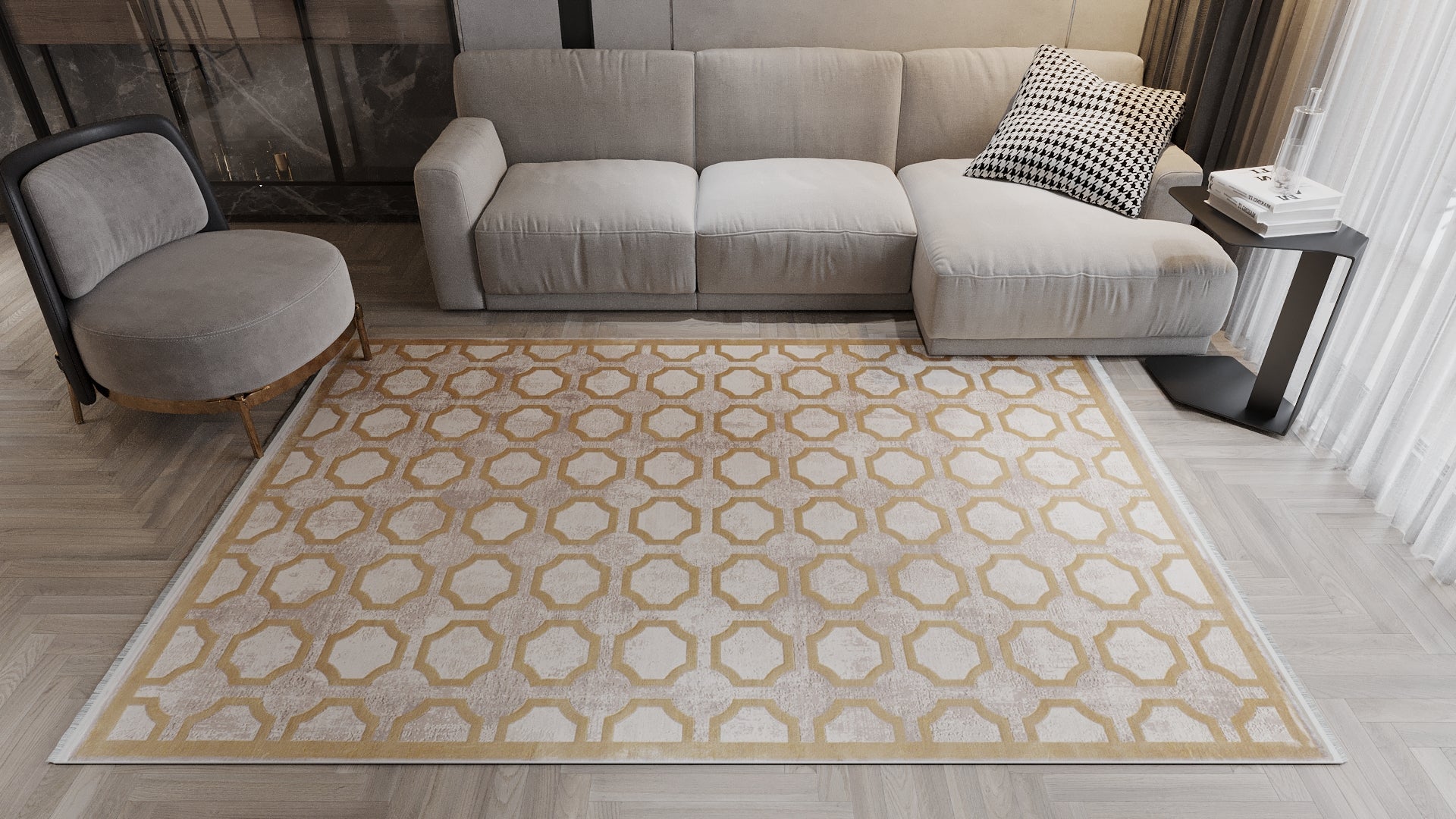 Geometric Down Mid Century Modern Rug - M534B