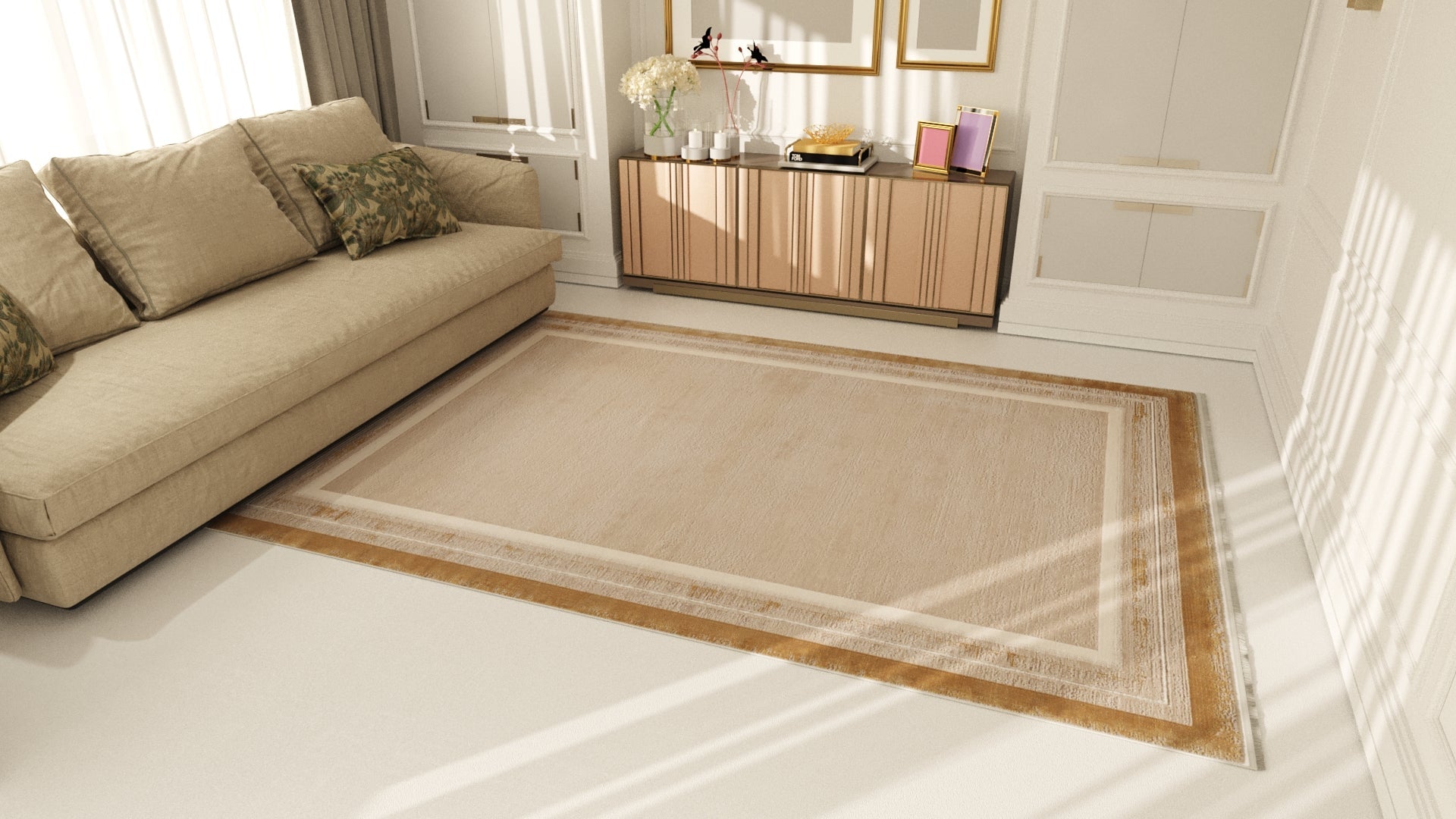 Radiant Edges Bordered Rug - Amber - M542G