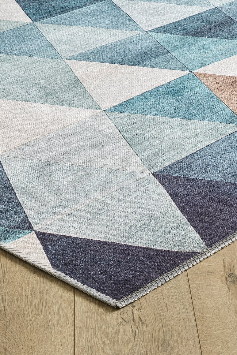 Cubism Collage Blue Washable Rug - MDJ008