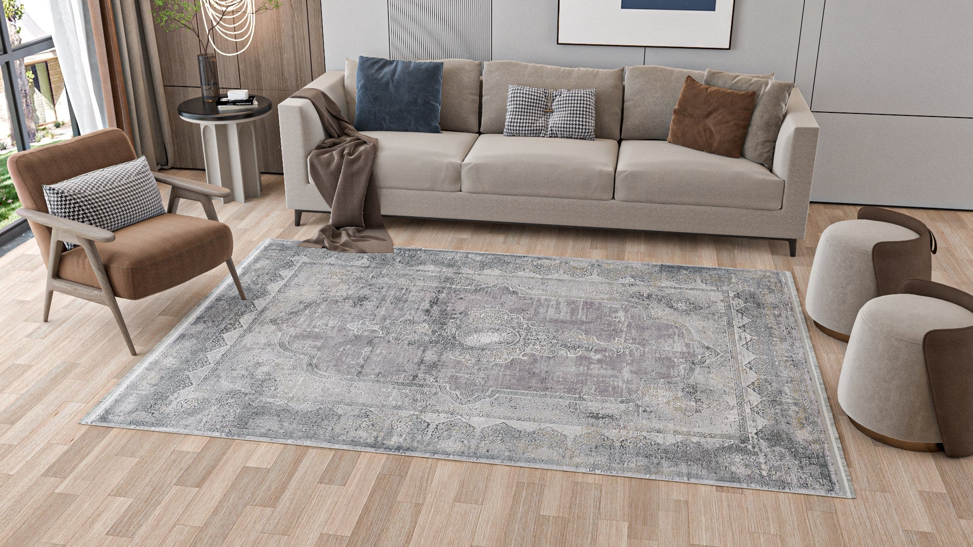 Neo-Medallion Pastel Premium Rug - Ash - MT095