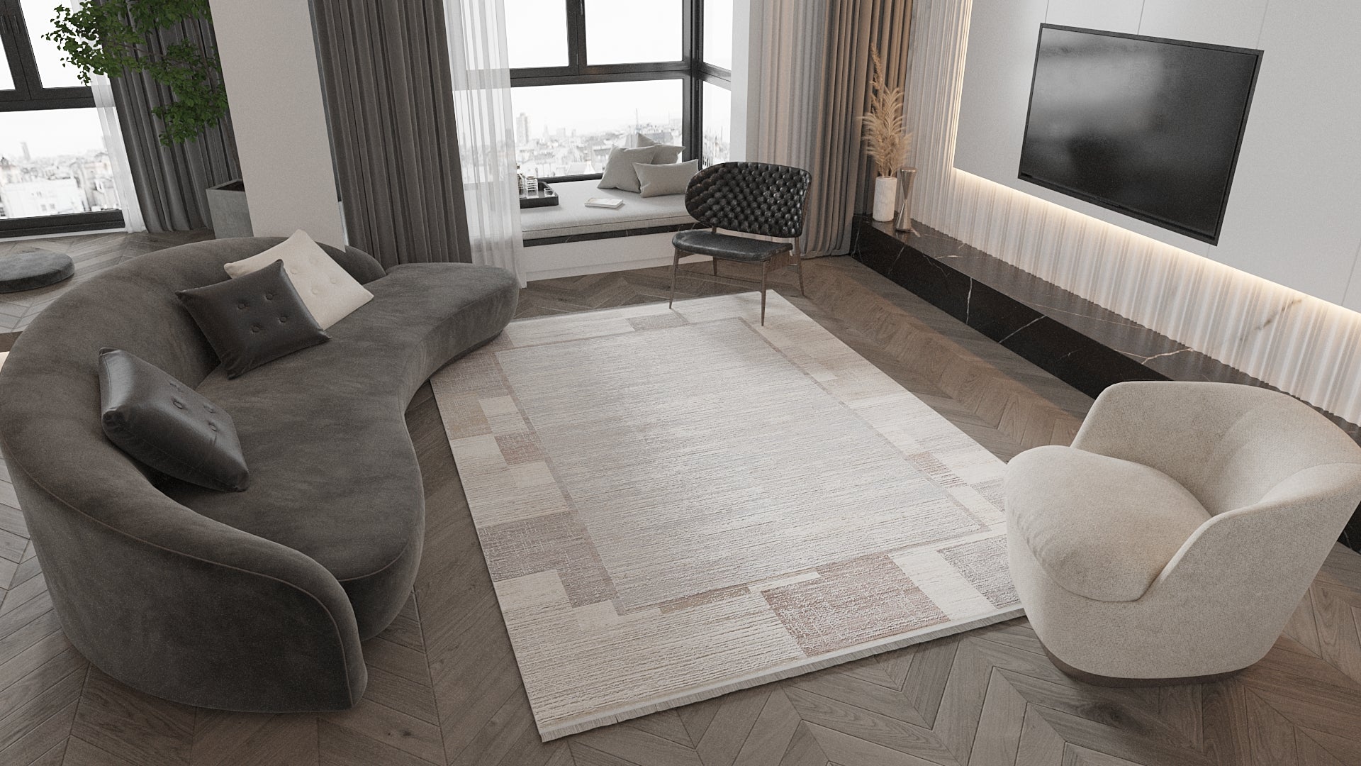 Urban Gridlock Geometric Rug - M618M