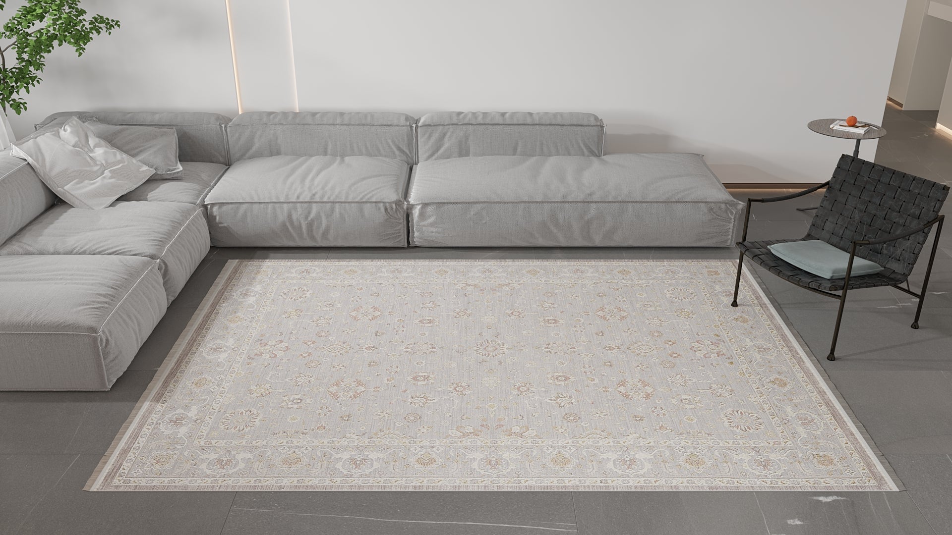 Timeless Petals Oushak Rug - Silver - M621O