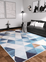 Cubism Collage Blue Washable Rug - MDJ008