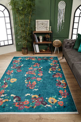 machine-washable-area-rug-Floral-Collection-Blue-Green-JR1674