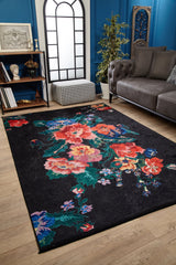 machine-washable-area-rug-Floral-Collection-Black-JR2001