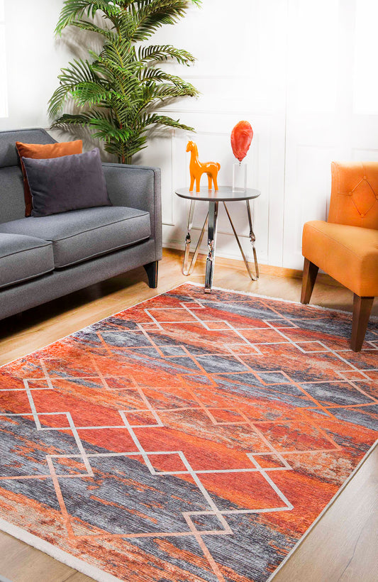 machine-washable-area-rug-Trellis-Lattice-Modern-Collection-Orange-JR1182